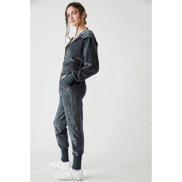 Free People Movement Velour Athleisure Gray Jumpsuit, Size XS Cozy Loungewear - Picture 3 of 14